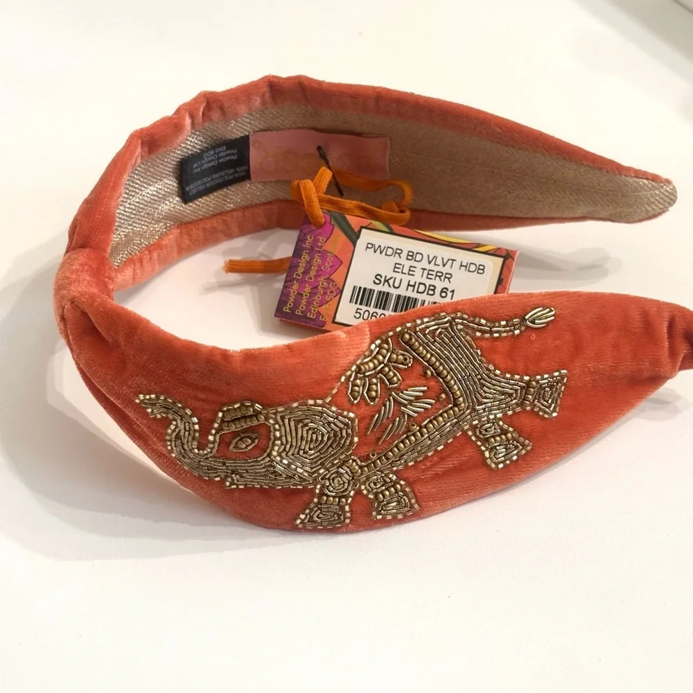Velvet Beaded Headband-elephant terracotta - Picture 4 of 8
